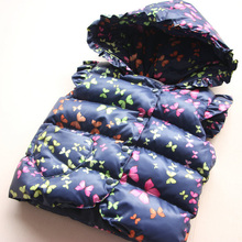 2016 Cute Children Coat For Girls Down Vest Outerwear Butterfly Print Winter Sleeveless Jacket For Girls Kids Children’s Jackets