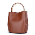 Korean Style Fashion Women Leather Handbag Gold Metal Bucket Top Handle Bag Ladies Purse Elegant