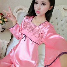 2015 spring and autumn short sleeved long sleeved silk pajamas suit ladies pajamas silk clothing Home Furnishing.