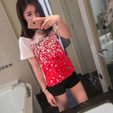 2016 New women t shirts white RED Hand-Writting hearts Short Sleeve Comme Des Garcons Cdg Play cotton tshirt Couple T-Shirt