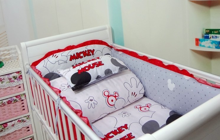 Promotion! Mickey Mouse 1-7pcs Cot Linen Baby Bedding Sets Baby Girl Bedding Set