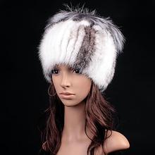 Russia winter hats for women genuine mink fur hat with whole silver fox fur top 2015 fashion elegant beanies high-end female cap