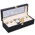 Hot 2016 New Fashion Black 6 Slots Wood Watch Display Case Watches Box caja reloj