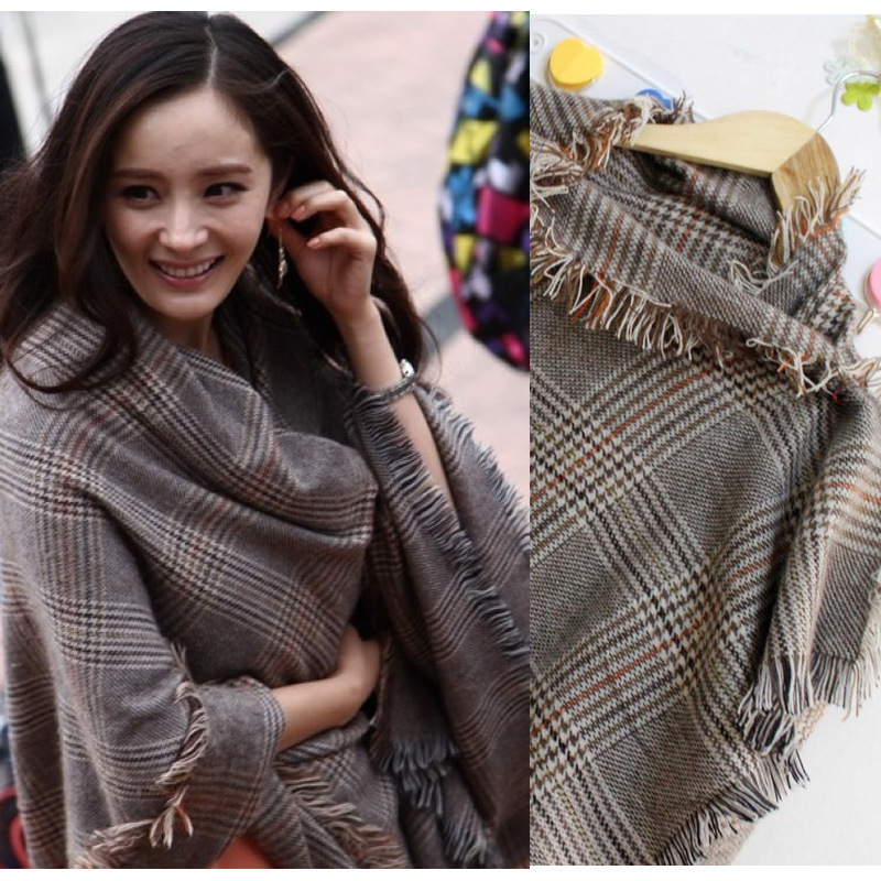 autumn winter imitation cashmere plaid scarf font b tartan b font woman long tassels super luxury