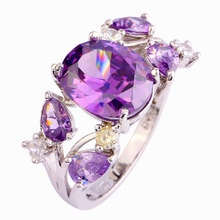 Wholesale Charm Fancy Shinning Oval Cut Amethyst & White Sapphire 925 Silver Ring Size 9 Fashion Women Jewelry Free Shipping