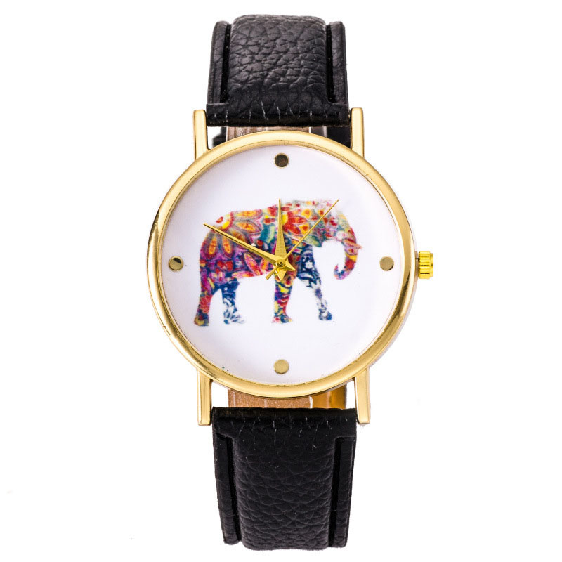 2015 Super Deal, 1PC Women's Fashion Watch Women Elephant Printing Pattern Montre Leather Quartz Dial Watch Casual Bracelet Hour