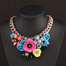 PINK Necklaces Pendants Hot Sale Brand ZA Big Resin Crystal Flower Luxury Vintage Choker Statement Necklace