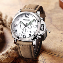 Militar moda lumimous relojes de cuarzo hombres análogos casual cronógrafo impermeable reloj del cuero del hombre de primeras marcas MEGIR 3406