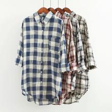 New In 2016 Spring Summer Plaid Women Shirts Cotton Linen Loose Long Sleeve Thin Blouse 4 Colors