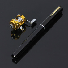 Mini Telescopic Portable Pocket Aluminum Alloy Pen Fishing Rod Pole Reel Black Fibre Glass Aluminium Alloy