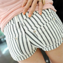 New summer women Plus Size candy color Polka Dot wild elastic thin vertical stripes shorts K0005