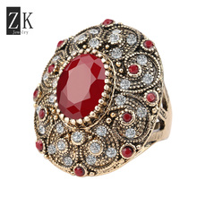 Exaggerated Big Ring Women Vintage Oval Ruby Rings Retro Gold Plated Jewelry AAA Resin ZK J0248 New Anillo