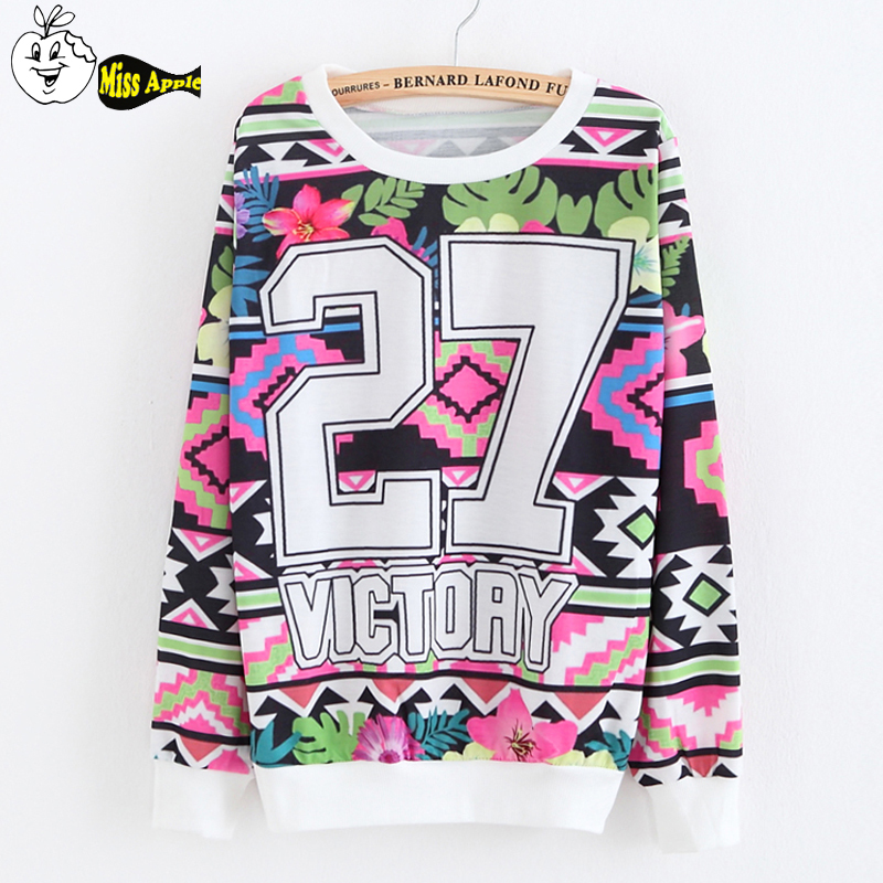 Miss Apple 27 Printed harajuku sweatshirt hoodies 2015 autumn women hoodies sport tracksuits sport pullovers sweatshirt