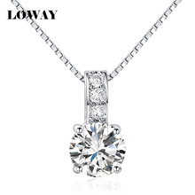 LOWAY Simple Fashion Jewelry Platinum Plated Round Shape 2 Carat Cubic Zirconia Pendant Necklace for Women Daily Wear XL1824
