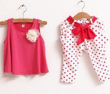 Retail NEW design 2013 new children s clothing summer set child flower female vest polka dot