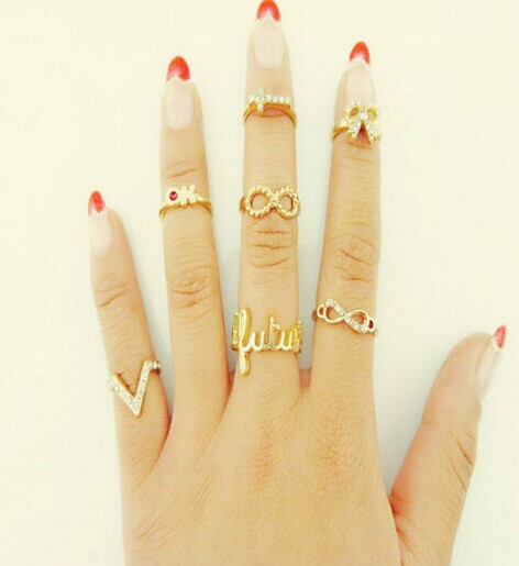 2014 new fashion Seven piece combination fingernails rings for women fashion jewelry wholesale