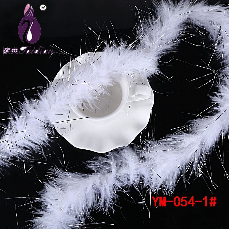 1# White Marabou Feather BoaMarabou Feather Boa Cheap Party Feather Boas with Silver Line 2 meterslot Fluffy Colored Praty Decorative Feather Boas