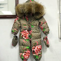 2016 Winter baby down coat Baby clothes print outerwear Fur Hooded children s Snowsuit down coats