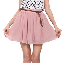 20 Colors Women Lady Girl Summer Elastic High Waist Short Mini Chiffon Pleated Skirt New clothing party love