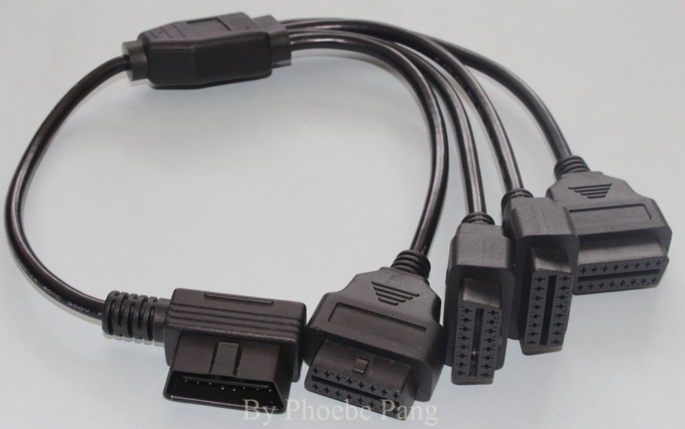 2015 New Design OBD 2 OBD OBDII OBD-II OBD2 M to 4F Right Angle 16 Pin Extension Male to 4 Female Connector Cable (10)