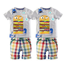 Boy Kid Baby Hamburg Summer Short Sleeve T-shirt Tops Plaid Pants Outfit Baby Boys Clothes Set Boys Clothing Set1-6T
