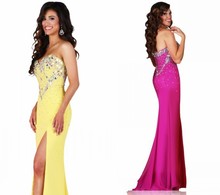 2015 New Arrival Sexy Sweetheart Backless Sleeveless Sheath Split Side Girls Prom Cocktail Dresses Floor Length Long Satin Gowns