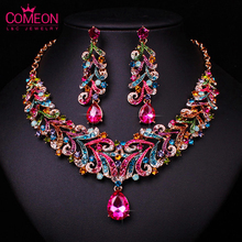 NewBrand Indian Blue Rhinestone Sapphire Wedding Bridal Accessories Party Jewelry Set For Brides Necklace Earring Set Gift Women
