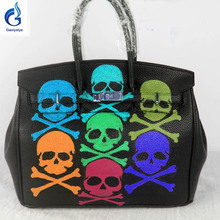2016 Women Real Leather Handbag Women Messenger Bags Hand Painted Rock skull luxury handbags women bags designer Custom tote