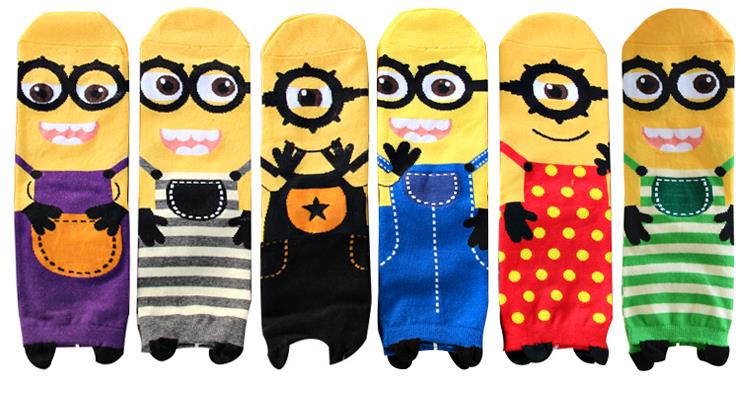 2015 New women Minion Socks cute cartoon sox summer South Korean style Fashion Cotton Printing Tube
