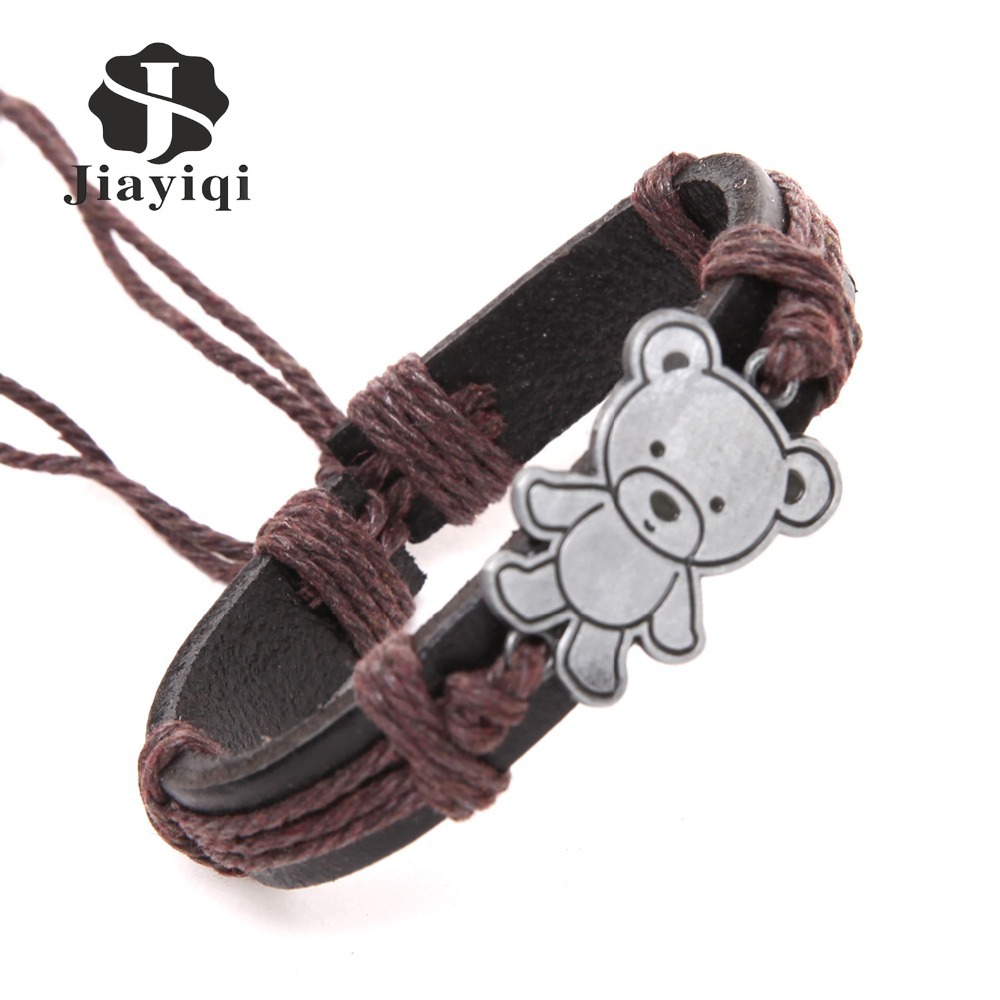100 Brand New Cuff Bear Bracelet Leather Charms Genuine Leather Bracelets Men Bracelets for Women Gifts