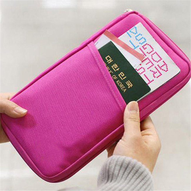 New women outdoor Travel Wallet Passport Holder Document Organizer Card Bag Rose carmine ASAF Free Shipping