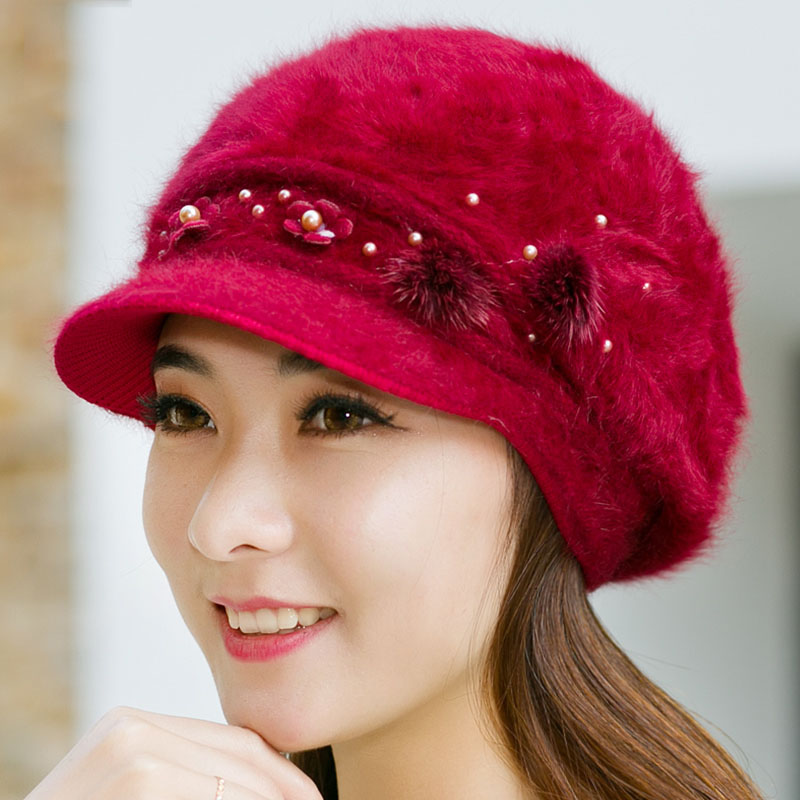 2015 new arrived women fashion hats winter warm hats Rabbit hair caps cute Chain Decoration knitting wool caps