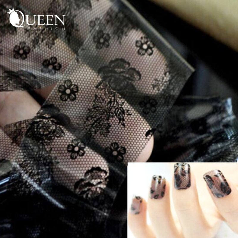 1pcs New Sexy Black Lace Flowers Nail Art Transfer Foil Stickers Decals DIY Beauty Nail Craft