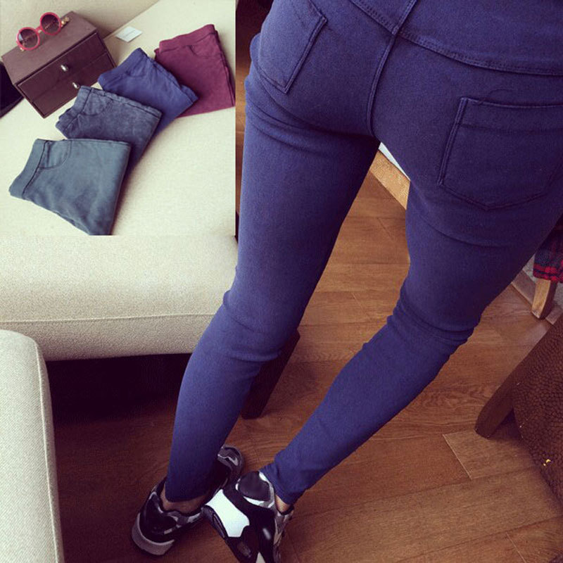 2015 Spring Autumn New Fashion Skinny Slim Thin High Elastic Waist Washed Jeans Jeggings Pencil Pants