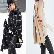 Cashmere Blanket Scarf for Women warm shawls and scarves and stoles female knitted pashmina designer brand Tartan Plaid Scarf