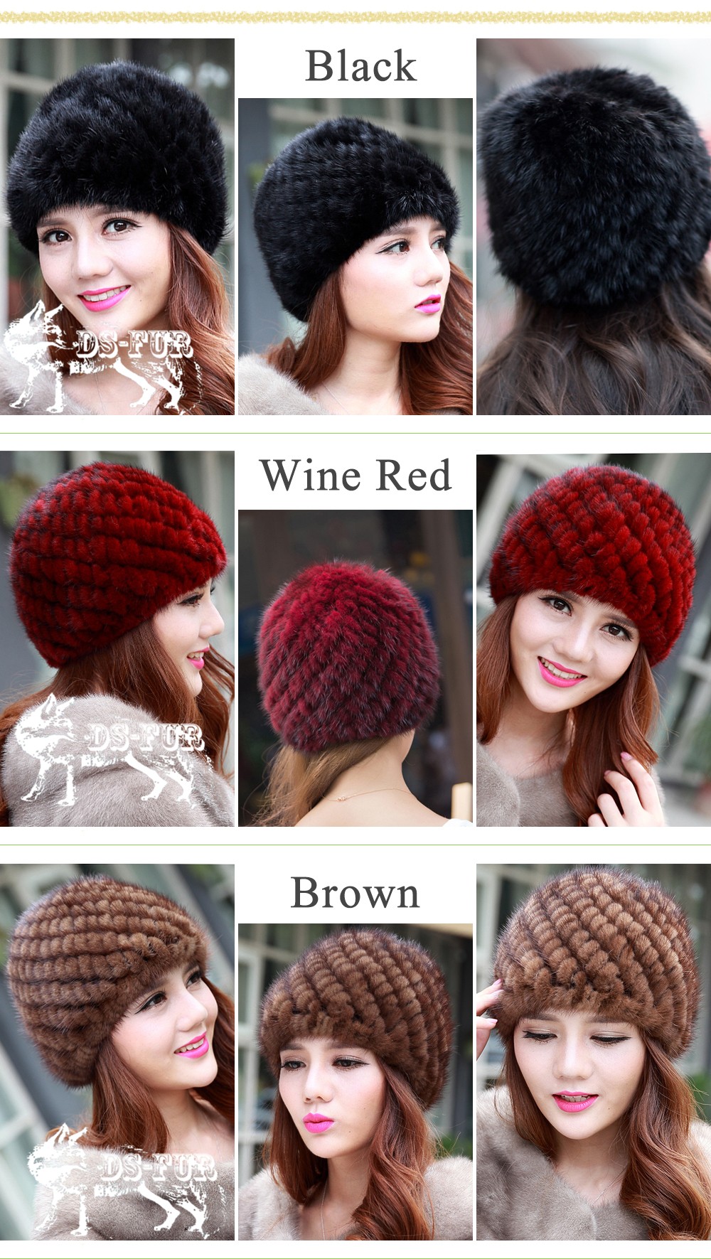 Keep warm knitted mink fur hat pineapple grain 01