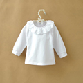 Autumn Children T shirt Baby Girls Tops Cotton Long Sleeve White Shirts for Girls Lace Collar