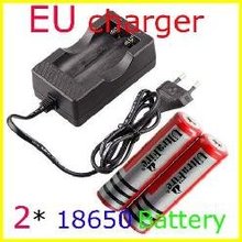 Free shipping 3.7V 18650 Double Batteries EU Wired Charger without 18650 3000mAh Protected Batteries Suit(EU Plug)