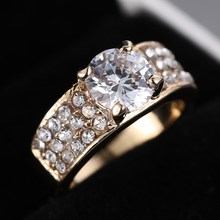 New 2014 Europe and America Jewelry Retro Fashion 24K Gold Plated Rhinestone Rings Wedding Ring for women  Free Shipping