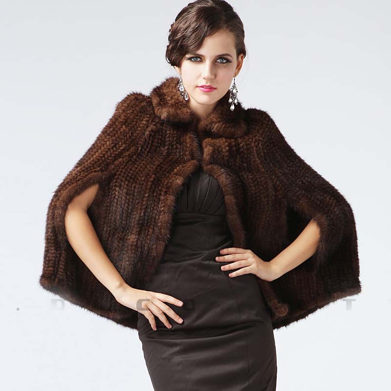 Women Genuine Knitted Mink Fur Cape Shawl Wrap Real Natural Furs Poncho ...