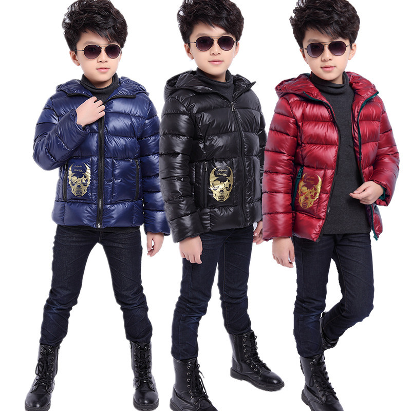 2015 New Casual PU Skull Coat Winter Boys Parka,Cotton-Padded Boys Winter Jacket For Boys,Children Jacket,3Color,Height105-145cm