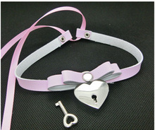 Fashion Lace up Safe Heart Lock Key Necklace Punk Goth Handmade Stud Rivet Bowknot Choker Collar