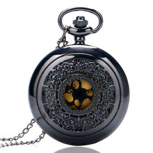 Black Vintage Jewelry Steampunk Antique Necklace Pocket Watch P240