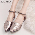 2017 New Women Pointed Toe Sandals Flats Summer Ankle Strap Sandals Aline Buckle White Flats Casual