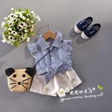 Baby girls clothing set plaite blouse shirt with whte pants bow shirt flat sleeve high quality