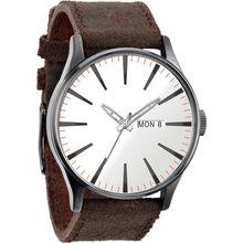 Leather Band Great Men Watches Date Day Japan Movement Simple Face Mineral Design