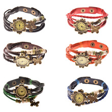 Lackingone 2015 New Fashion relogio feminino leather women Vintage Hand Knit bracelet watch butterfly pendant quartz watches