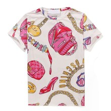 summer style 2015 new tshirt Europe and America tide Chain shoe bag hat print men / women fashion cotton Short sleeve tops tees