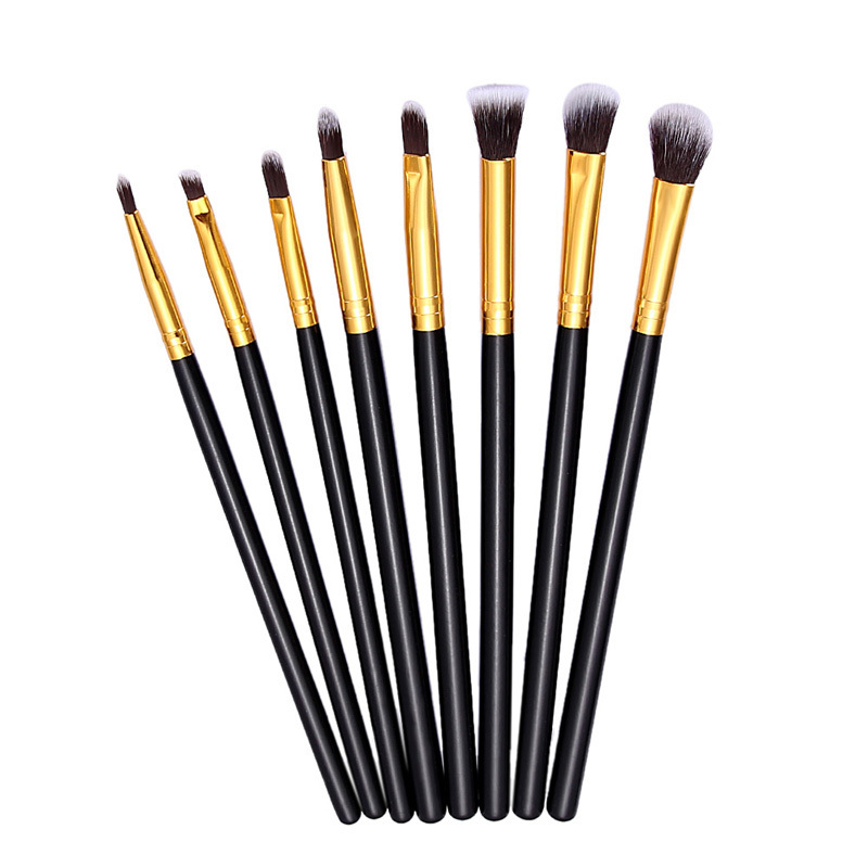 Eye brushes Set Blend Shadow Angled Eyeliner Smoked Bloom Makeup Brush Black Gold 8pcs Set Free
