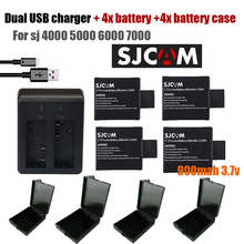 Hot 4pcs SJCAM sj4000 battery + bateria sj 4000 sj 5000 sj 6000 dual USB charger for SJCAM sj4000 sj5000 sj6000 sj7000 camera